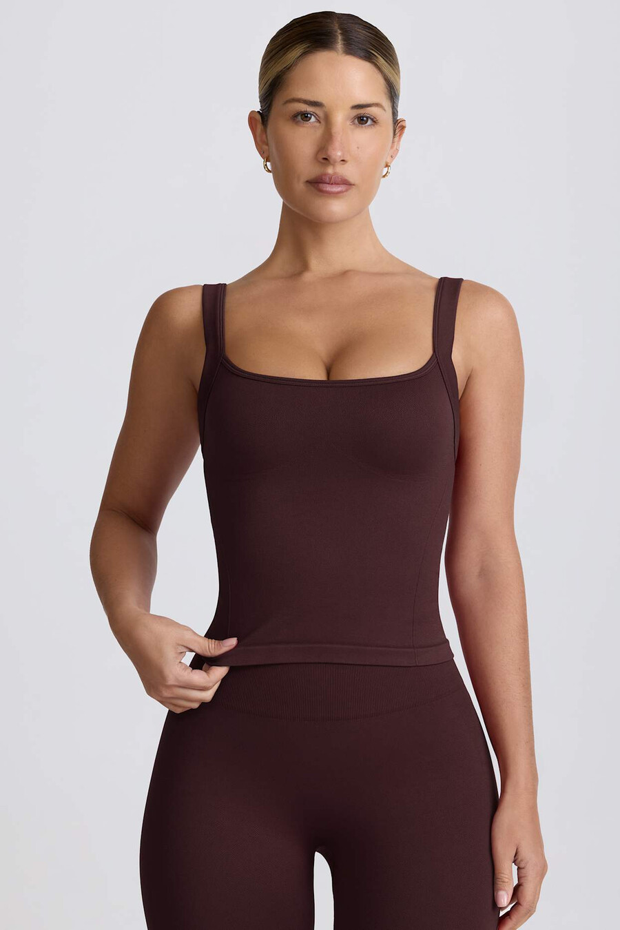 super sculpt seamless longline tank top w kolorze czekoladowym