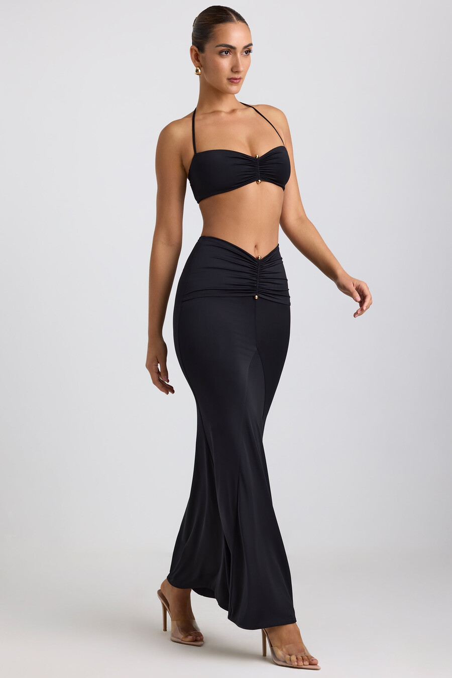 biustonosz typu halter z dzianiny slinky jersey hardware detail w kolorze czarnym