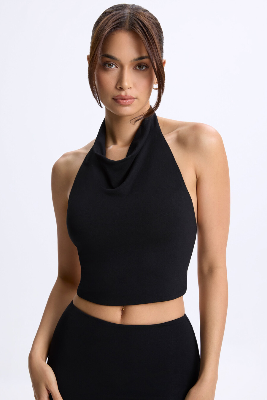 top z odkrytymi plecami i dekoltem typu cowlneck w kolorze czarnym